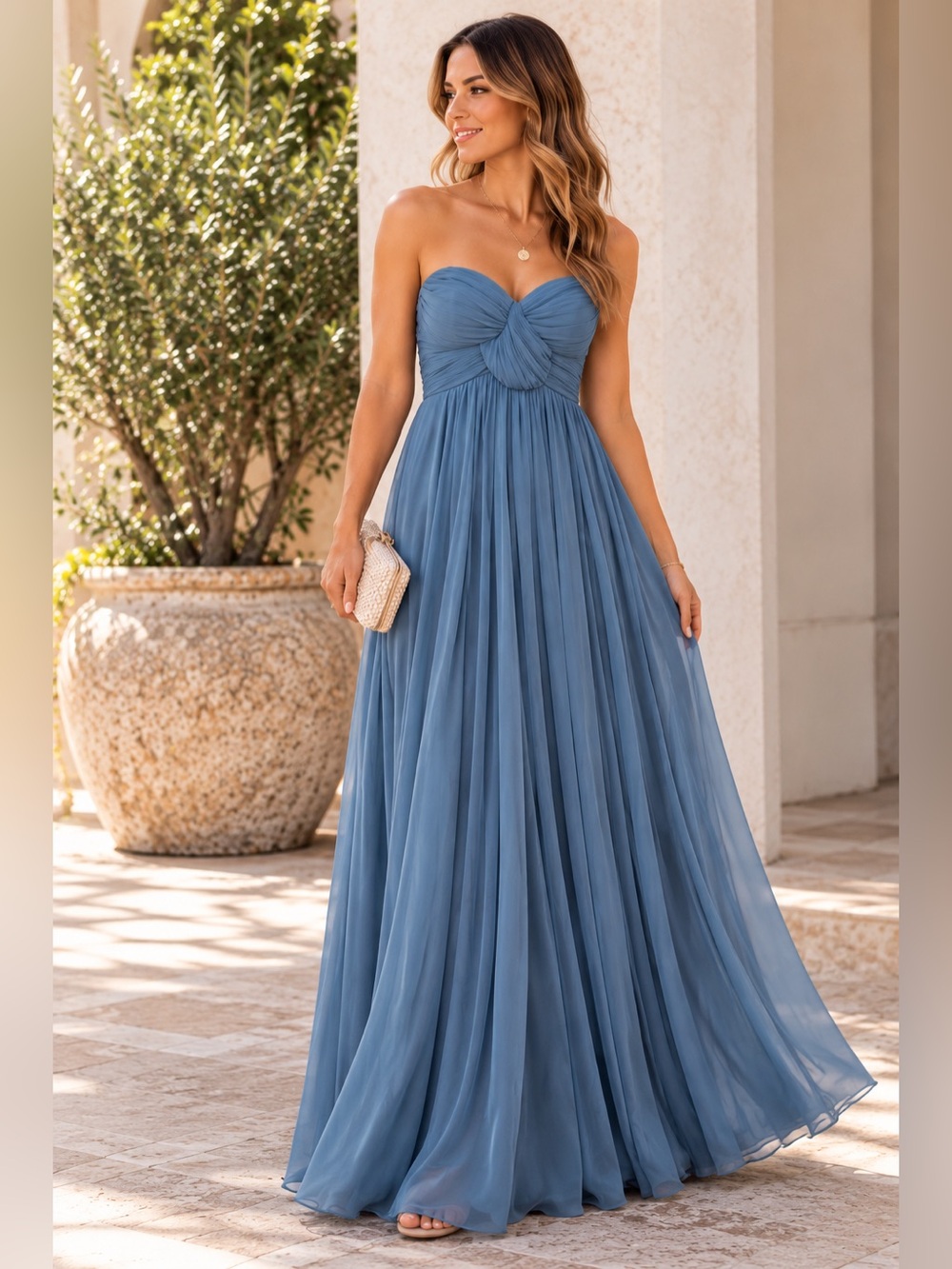 Jenny Yoo Aidan Convertible Strapless Chiffon Gown Blue Size 8